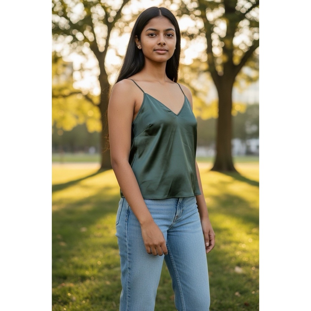 mossimo Dutti W Medium Satin Spaghetti Strap V Neck Moss Green Size Med Top